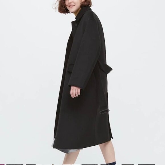 Uniqlo x JW Anderson Black Wool Trench Double Face Belted Coat Women's XS NWT - Picture 3 of 13